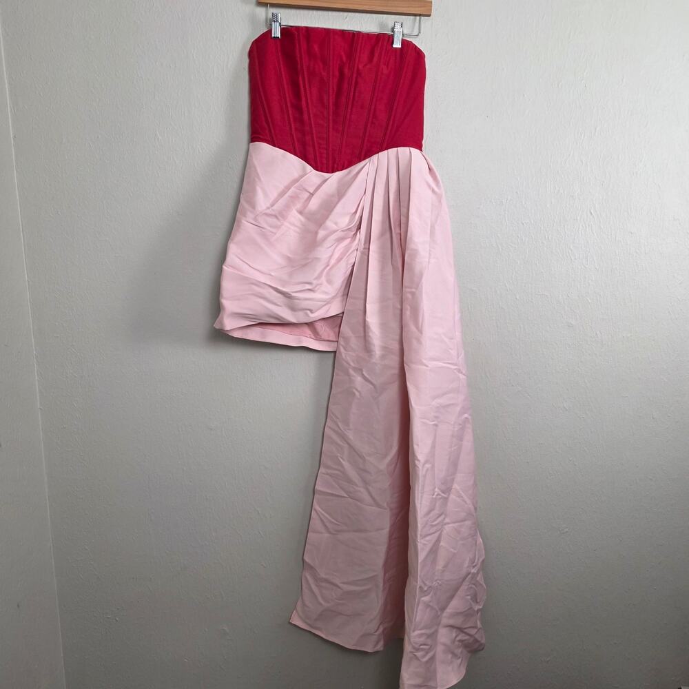 Showpo Olympia Red Pink Colorblock Strapless Draped Mini Party Dress NWT US 10 - Picture 5 of 15